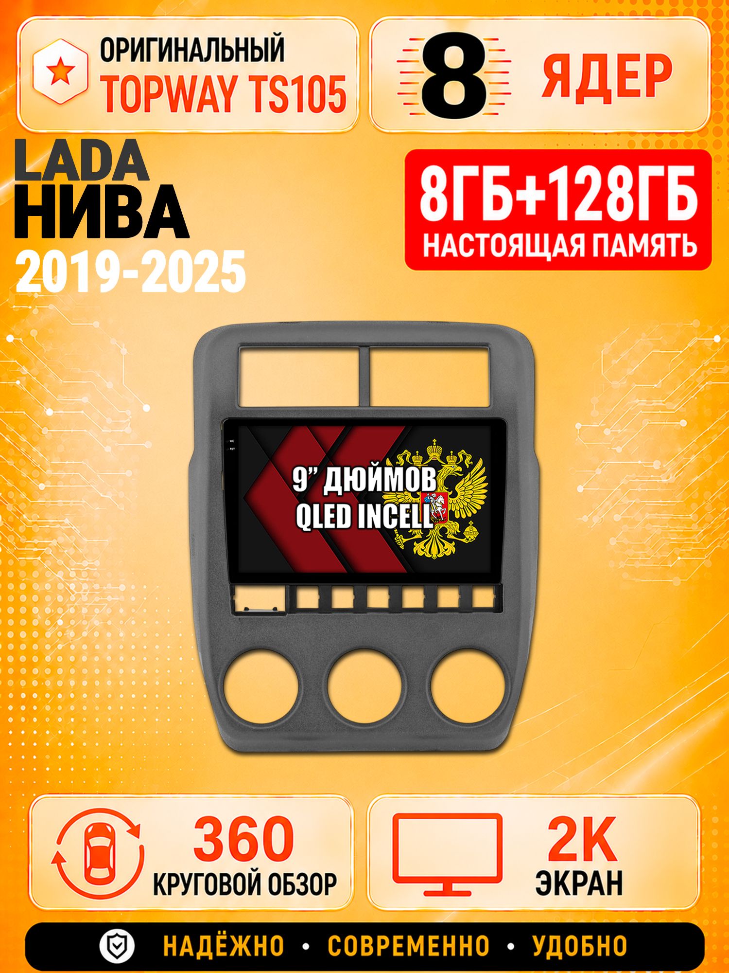 8 ядер TS105, 8гб+128гб, экран 2К и круговой обзор 360, для LADA NIVA 4X4, ЛАДА НИВА (2019 2020 2021 2022 2023 2024 2025), Андроид магнитола с Carplay