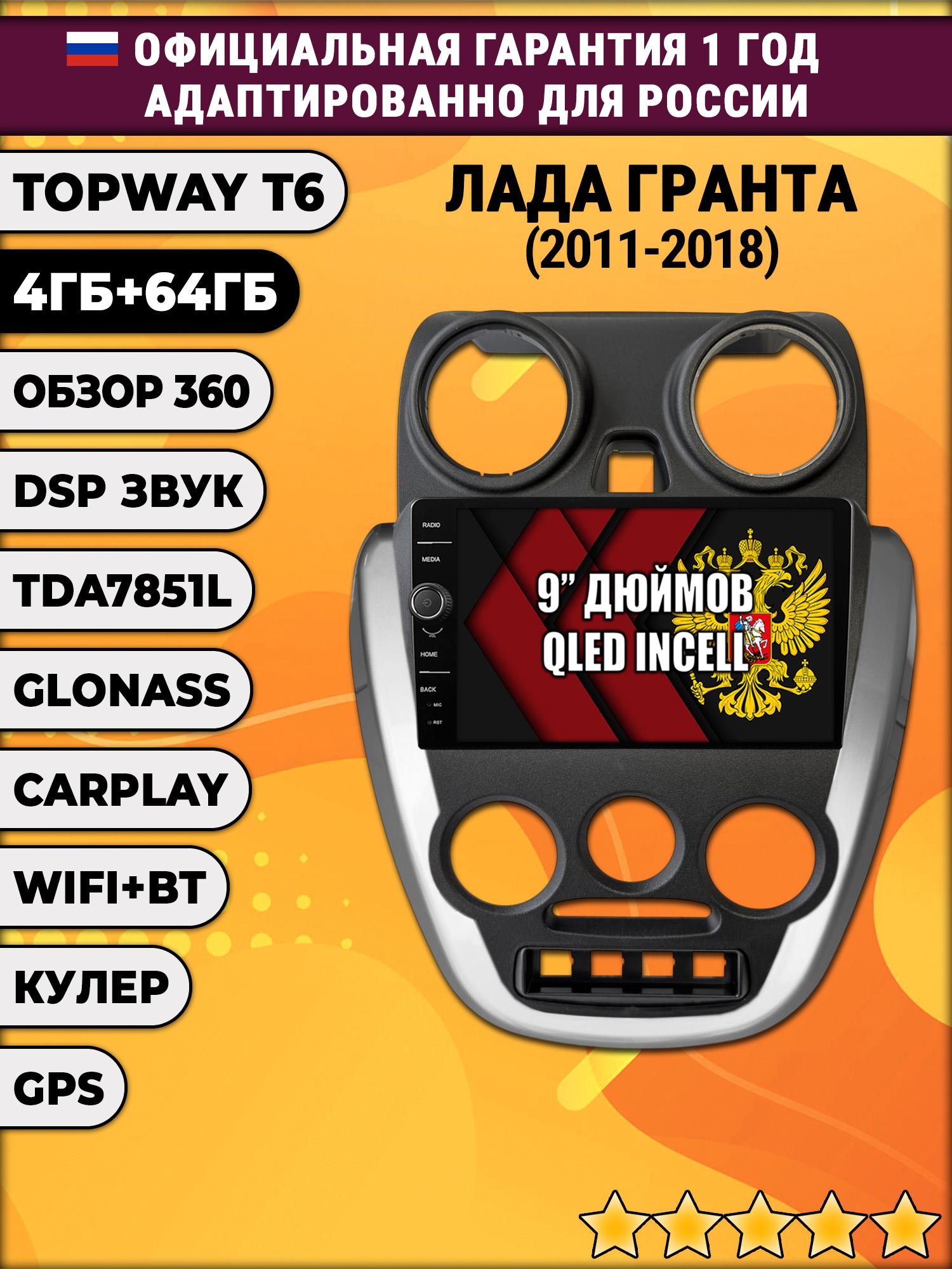 4гб+64гб с DSP и 360 для LADA GRANTA ГРАНТА (2011-2018), Android магнитола с DSP и усилителем TDA7850
