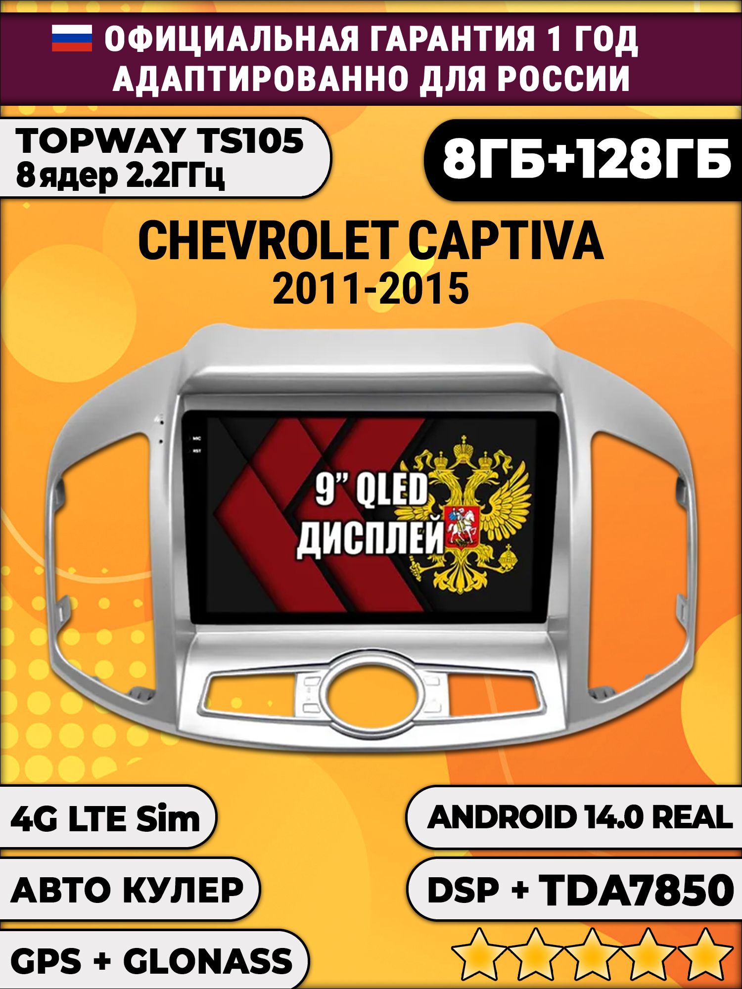 TS105, память 8/128гб для CHEVROLET CAPTIVA (2011-2015), Android магнитола
