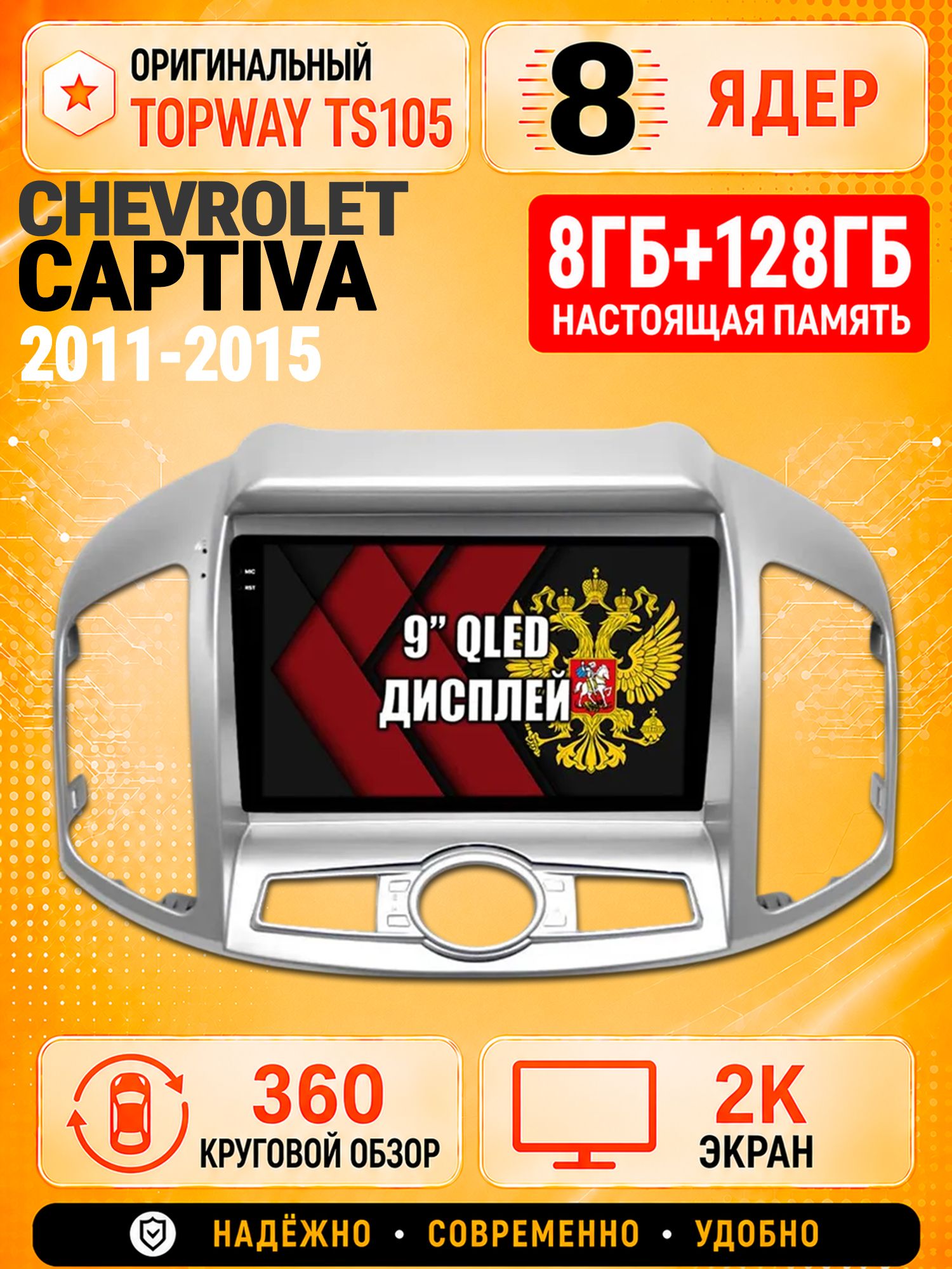 8 ядер TS105, 8гб+128гб, экран 2К и круговой обзор 360, для Chevrolet Captiva (2011-2015), Андроид магнитола с Carplay