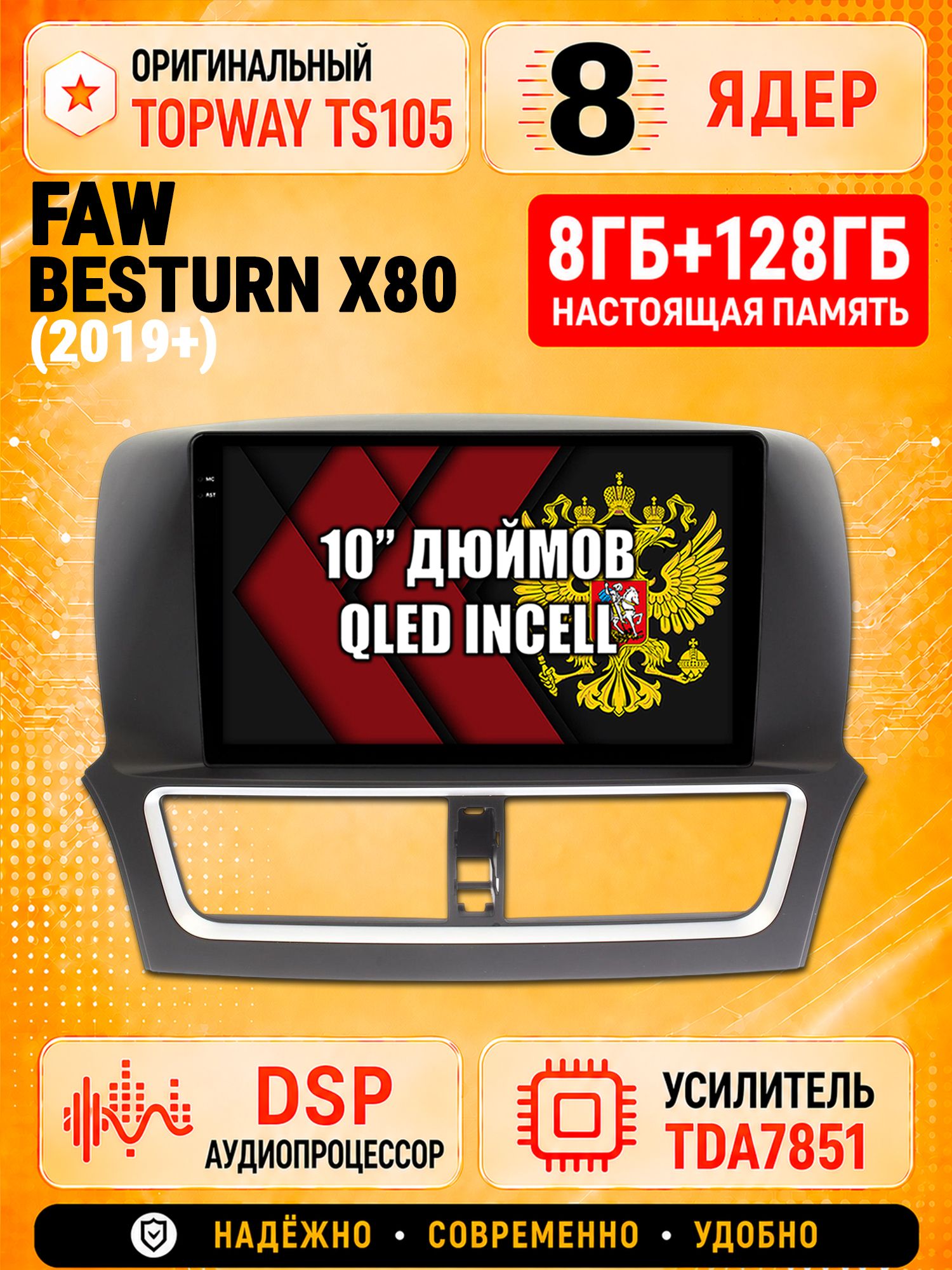 8 ядер TS105, 8гб+128гб для FAW BESTURN X80 (2019-2024), Андроид магнитола с Carplay и Android auto
