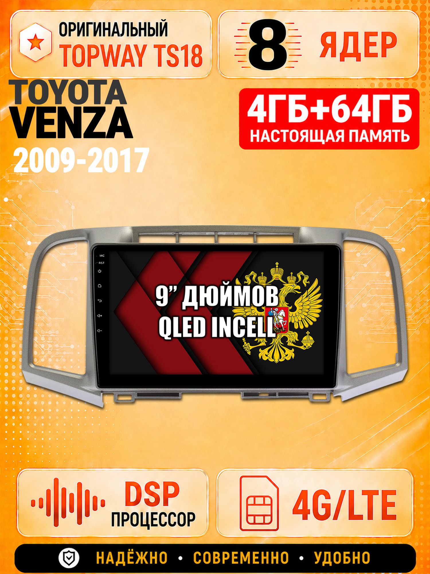 8 ядер 4гб+64гб для TOYOTA VENZA (2009-2017), Андроид магнитола с Carplay и Android Auto