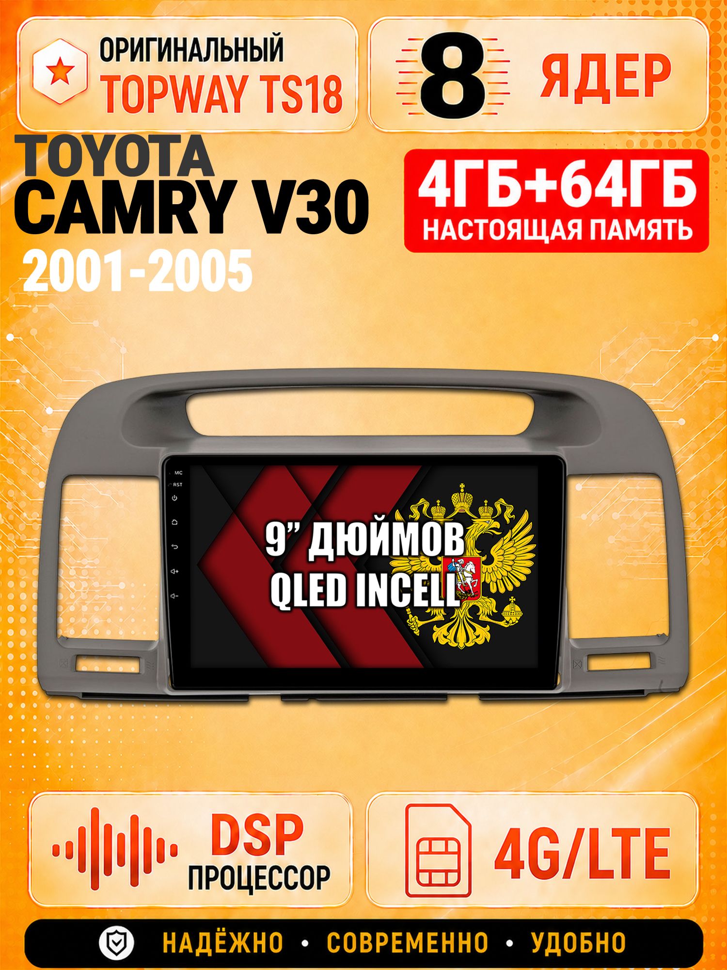 8 ядер 4гб+64гб для TOYOTA CAMRY V30 (2001-2005), Андроид магнитола с Carplay и Android Auto