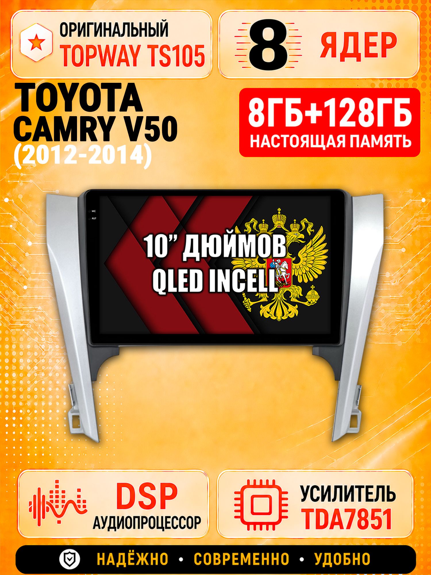 8 ядер TS105, 8гб+128гб для TOYOTA CAMRY V50 (2012-2014), Андроид магнитола с Carplay и Android auto