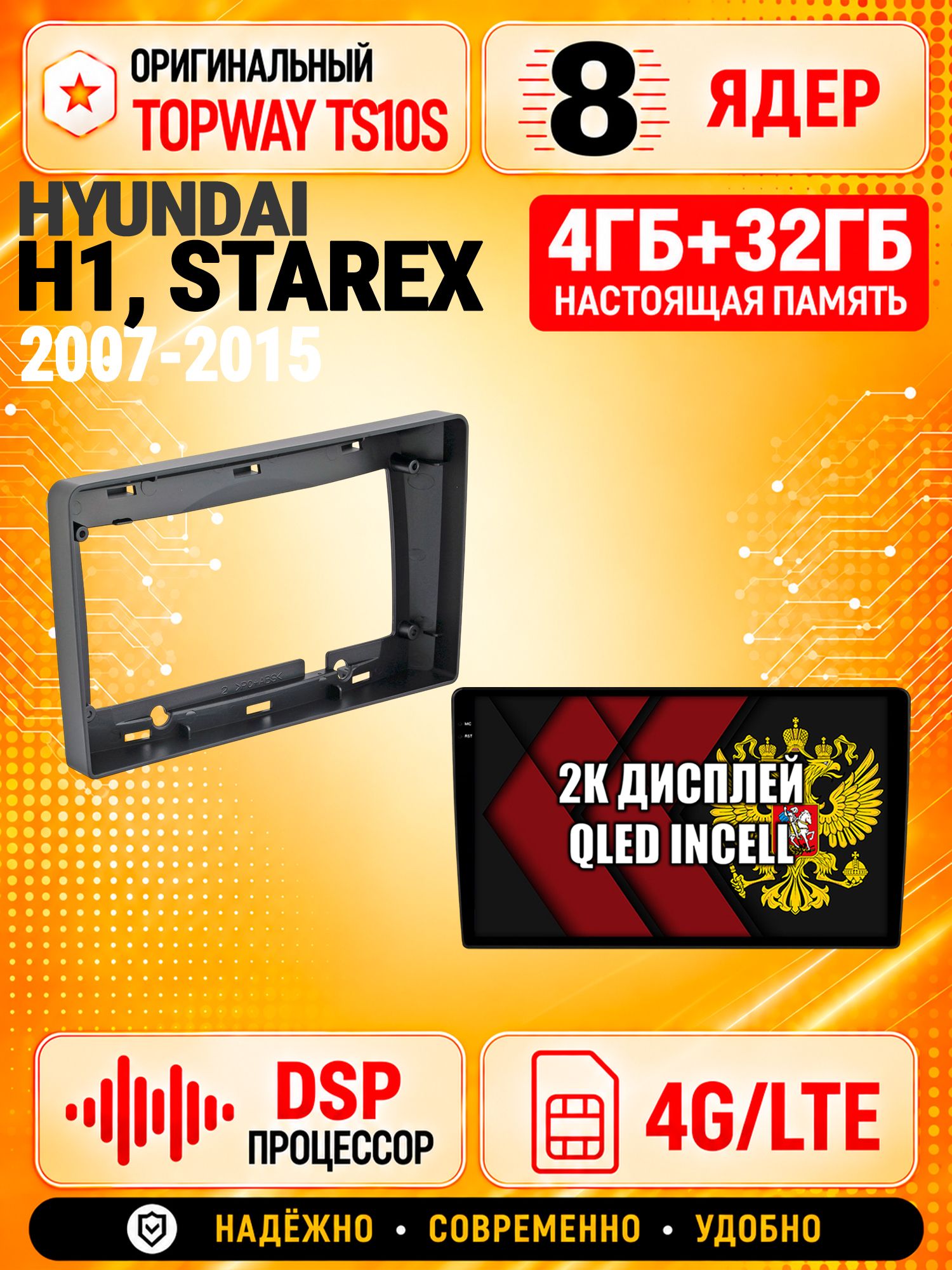 8 ядер TS10S, память 4гб+32гб и экран 2К, для HYUNDAI H1 / H-1 / STAREX (2007-2015), Android магнитола с Carplay и 4G LTE