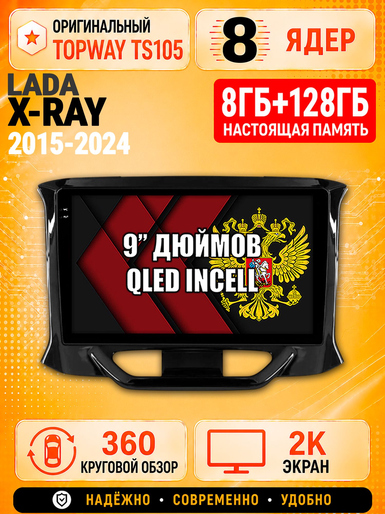 8 ядер TS105, 8гб+128гб, экран 2К и круговой обзор 360, для LADA X-RAY ЛАДА XRAY (2015 2016 2017 2018 2019 2020 2021 2022 2023 2024), Андроид магнитола с Carplay