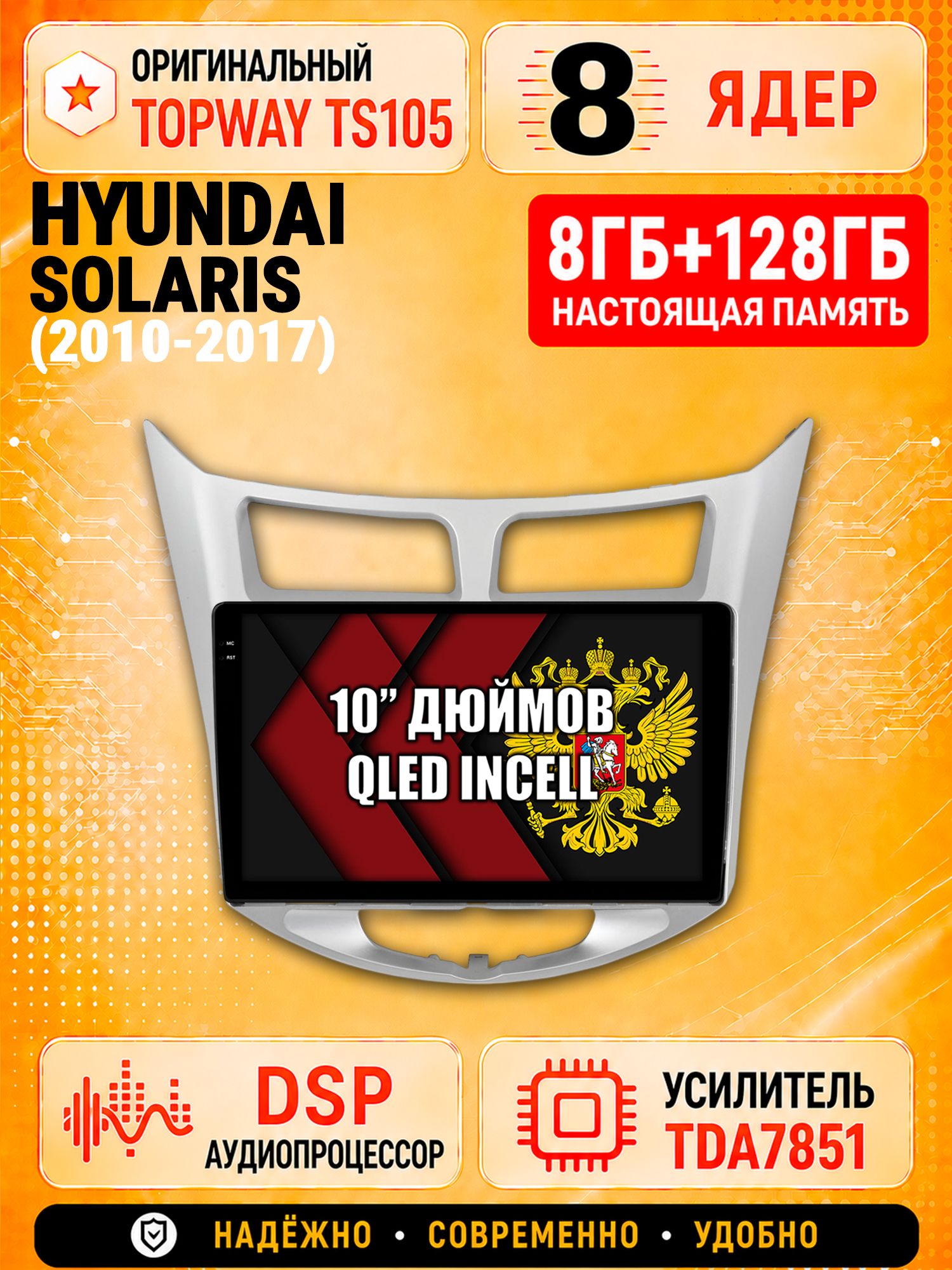 8 ядер TS105, 8гб+128гб для HYUNDAI SOLARIS (2010 2011 2012 2013 2014 2015 2016 2017) Хендай Соларис, Андроид магнитола с Carplay и Android auto