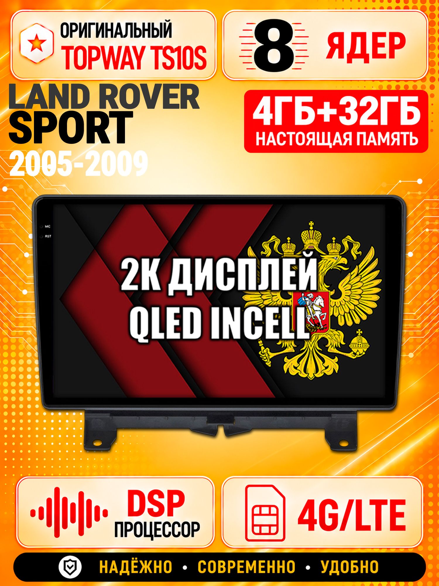 8 ядер TS10S, память 4гб+32гб и экран 2К, для LAND ROVER SPORT (2005-2009), Android магнитола с Carplay и 4G LTE