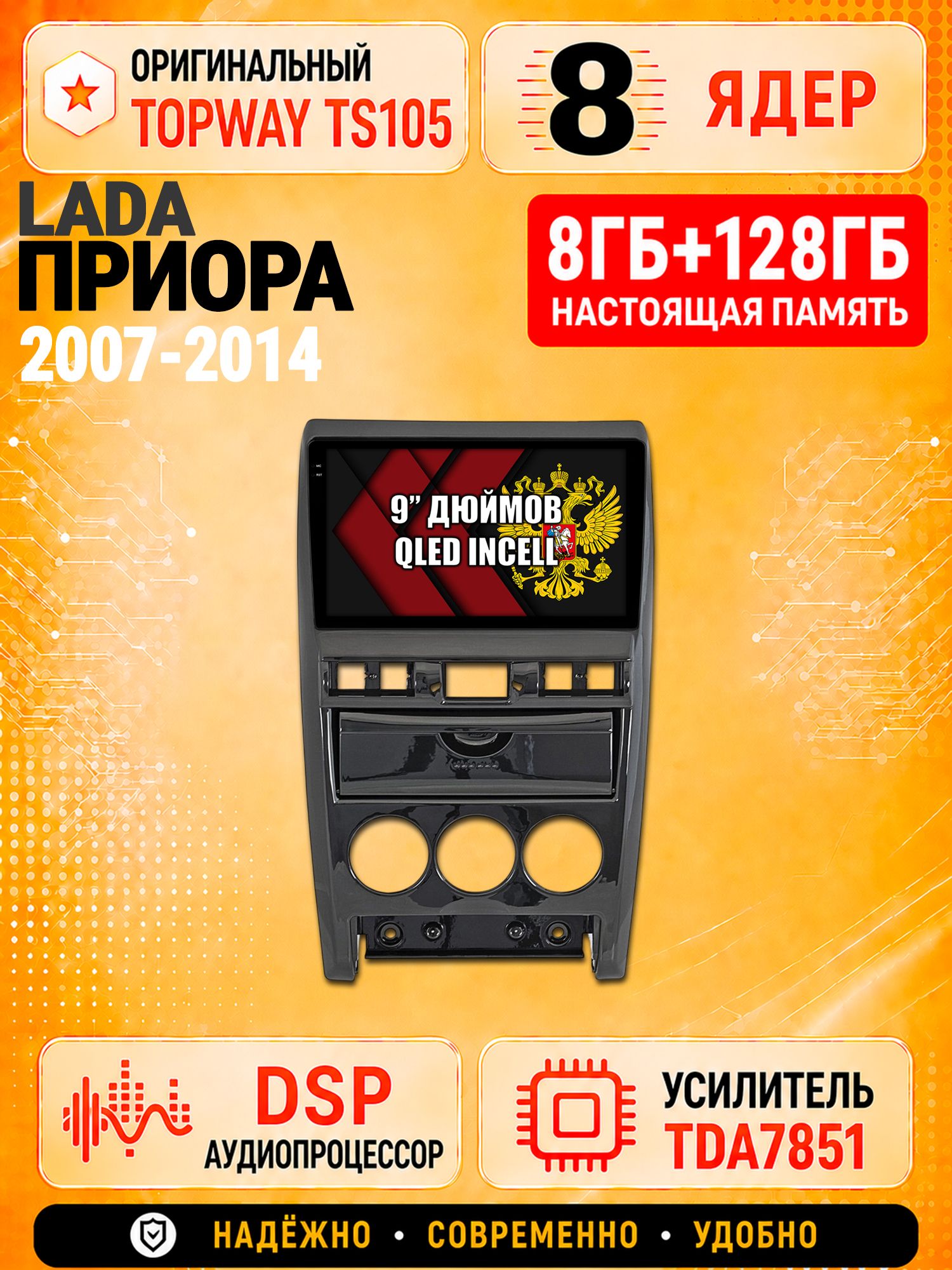 8 ядер TS105 с памятью 8гб+128гб для Lada Priora Лада Приора (2007-2014), Штатная андроид магнитола, DSP, 4G, беспроводной CarPlay/Android Auto