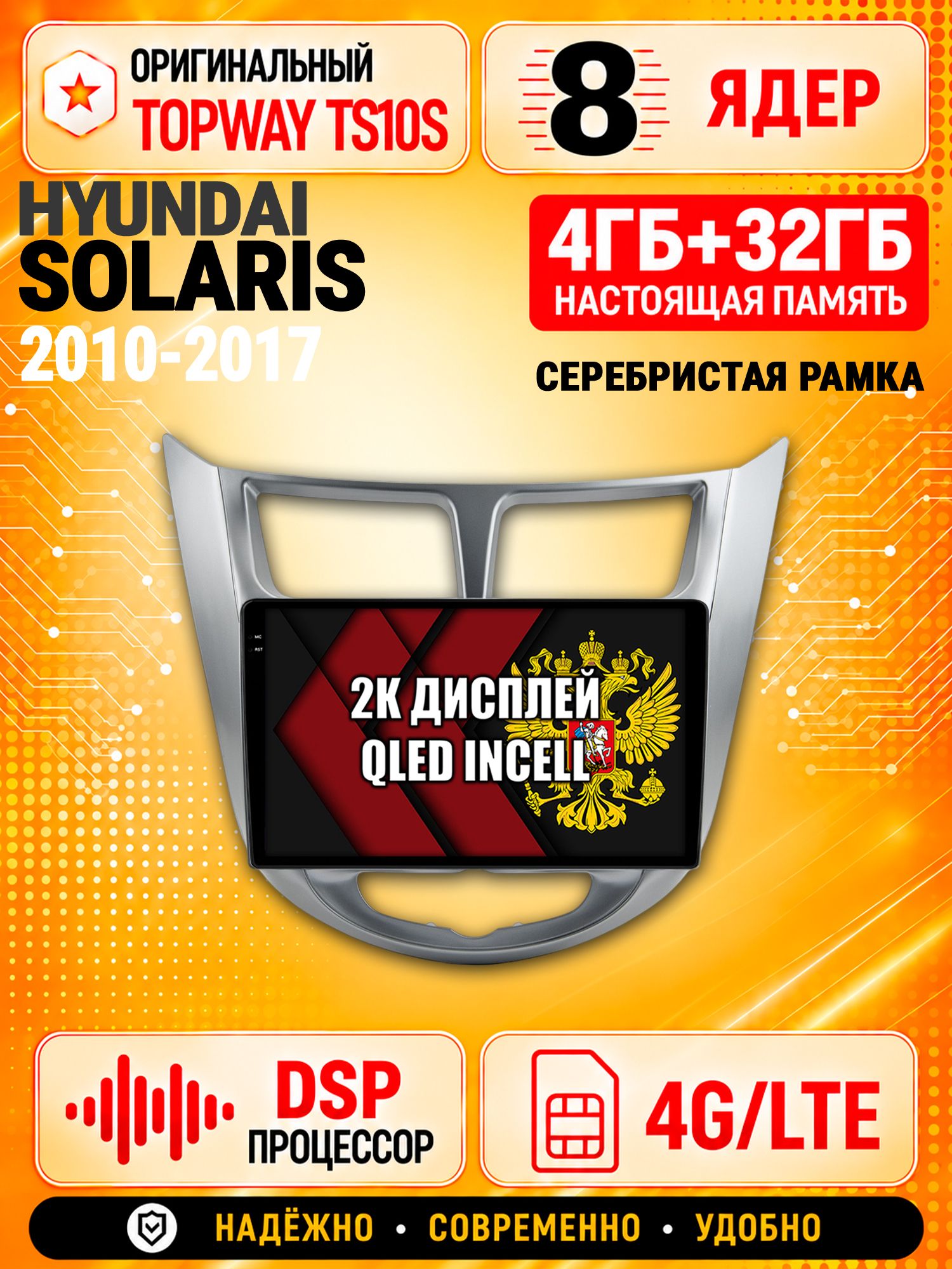 8 ядер TS10S, память 4гб+32гб и экран 2К, для HYUNDAI SOLARIS (2010 2011 2012 2013 2014 2015 2016 2017) Соларис, Android магнитола с Carplay и 4G LTE