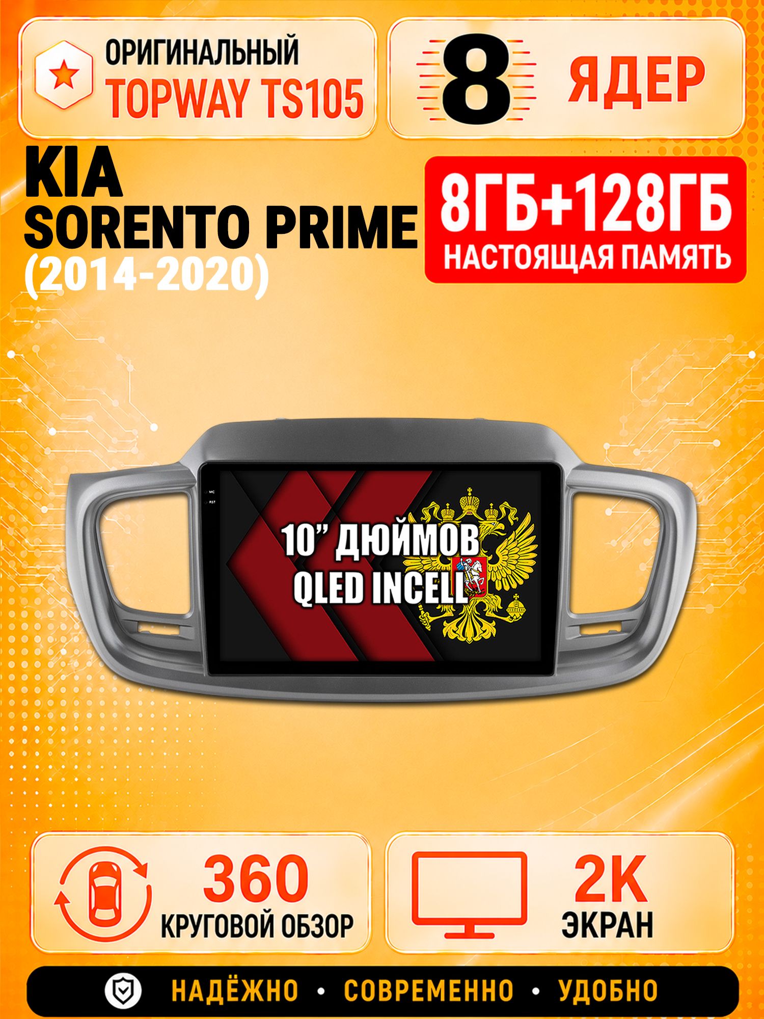 8 ядер 8гб+128гб с 360 обзором андроид магнитола для KIA SORENTO PRIME (2014-2020), Android TS105 с 4G LTE и Carplay