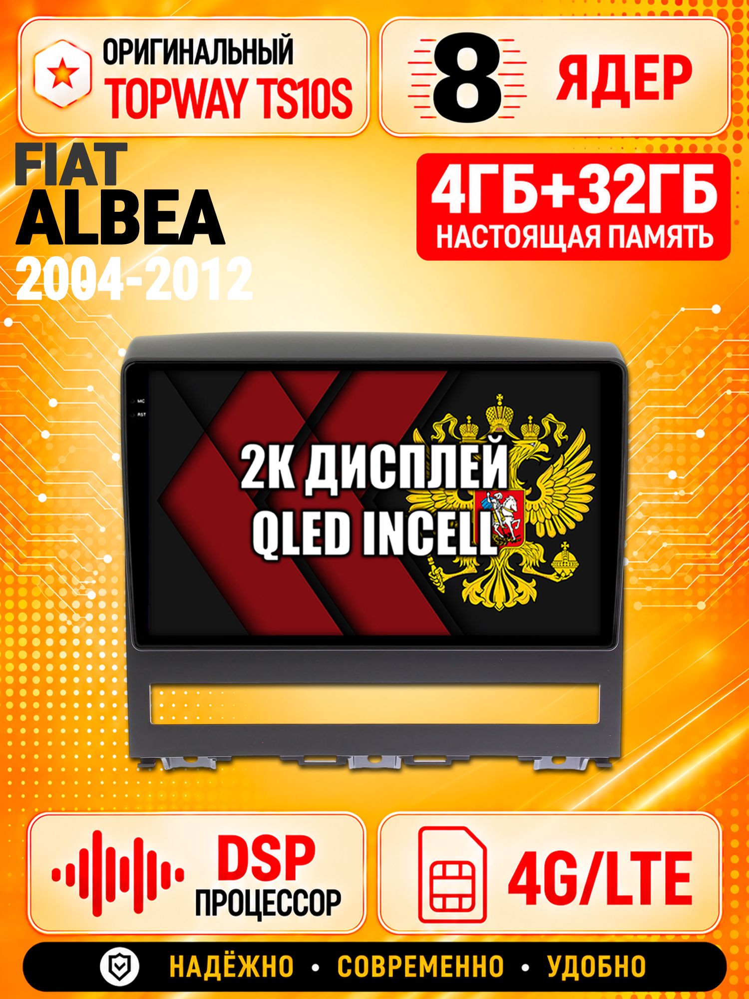 8 ядер TS10S, память 4гб+32гб и экран 2К, для FIAT ALBEA (2004-2012), Android магнитола с Carplay и 4G LTE