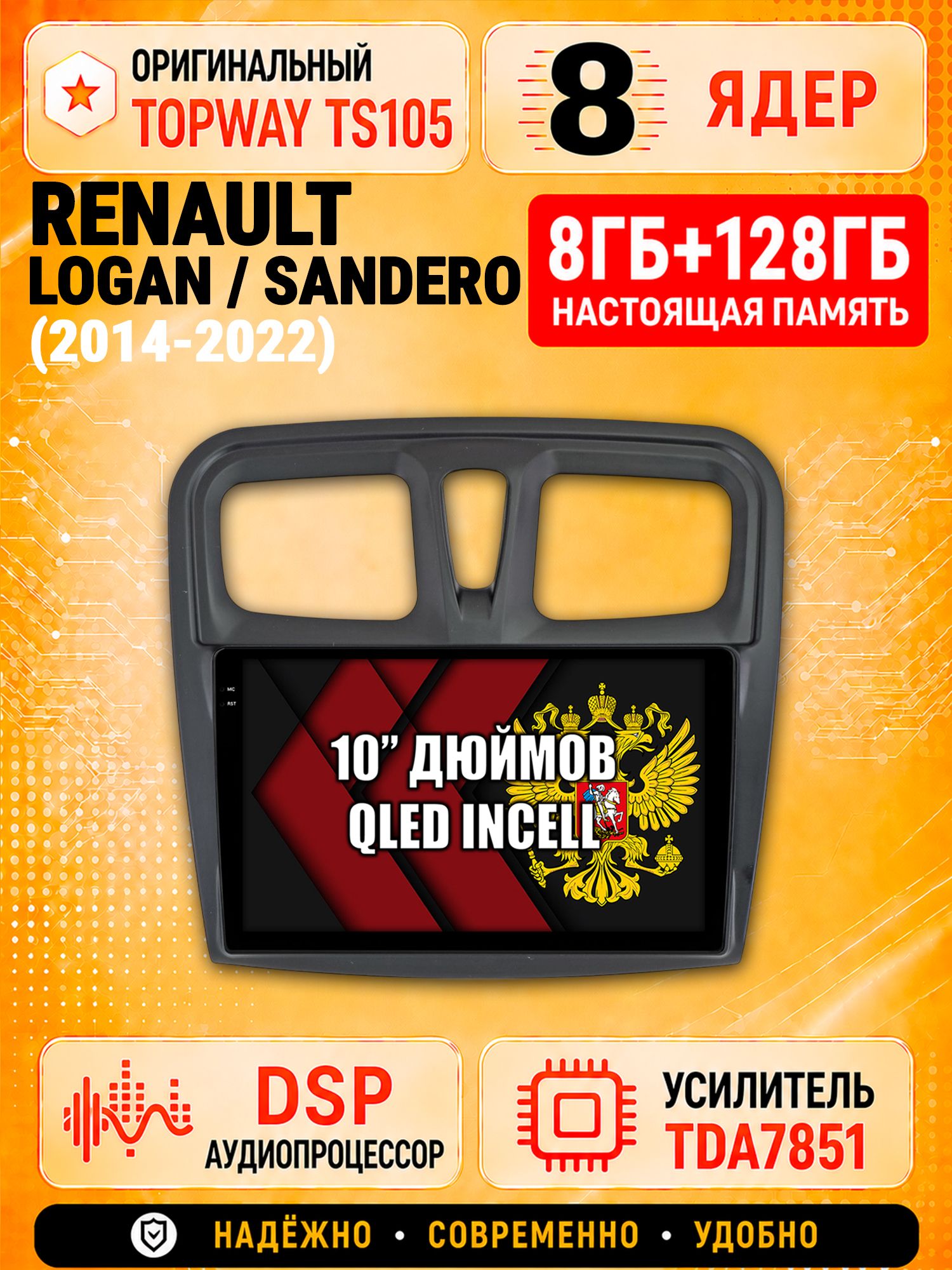 8 ядер TS105, 8гб+128гб для RENAULT LOGAN, SANDERO (2014 2015 2016 2017 2018 2019 2020 2021 2022), Андроид магнитола с Carplay и Android auto